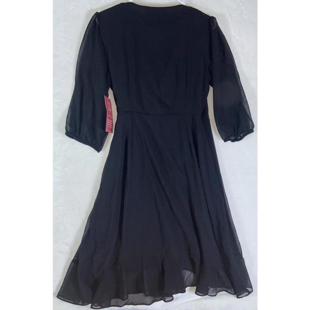TRUTH & FABLE 188942 Womens Avery Chiffon 3/4 Sleeve Wrap Dress Black Size Large - Picture 10 of 11